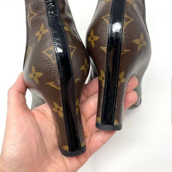 Louis Vuitton Monogram Revival Heel Ankle Boots Canvas Leather Brown Black EU 37 - Picture 6 of 8